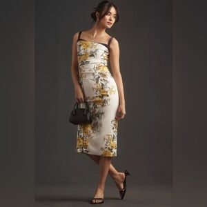 Anthropologie White Floral Midi Dress with Yellow Blooms
